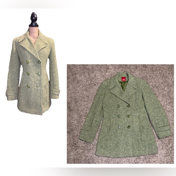 ESPRIT VTG Green Tweed Double Breast Blazer Jacket Wool Blend Career Classic S - Picture 1 of 14